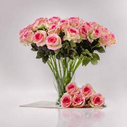Umelá zamatová ruža ŽANETA bielo-ružová. Cena uvedená za 1 kus.