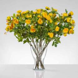 Umělá hedvábná růže LAURA žlutá. Cena uvedena za 1 kus.