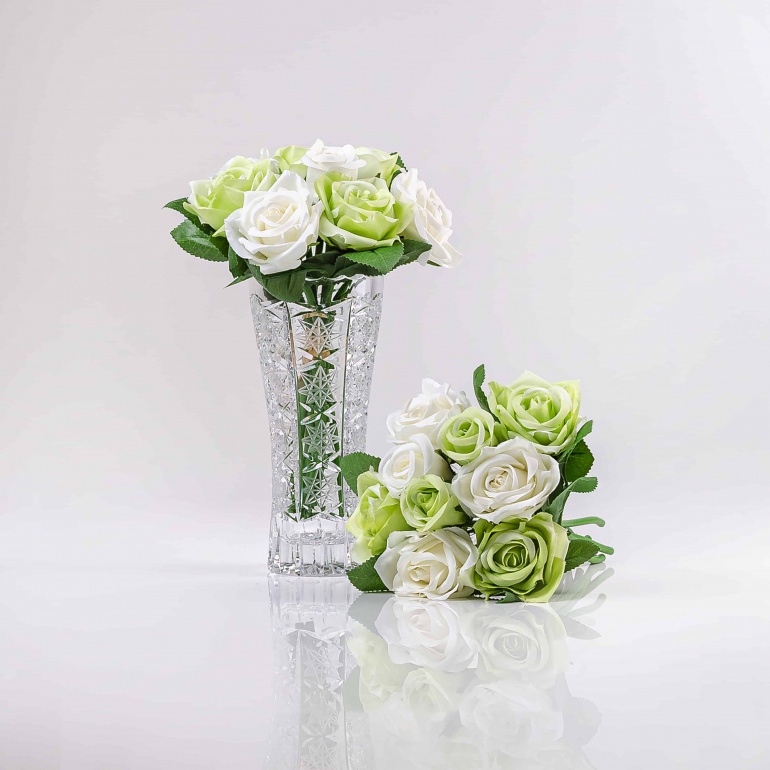 Umelá kytička ruží TERÉZIA bielo-zelená