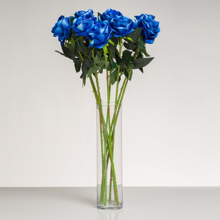 Dlhá zamatová ruža TINA XL priemer 10cm L 75cm v modrej farbe.