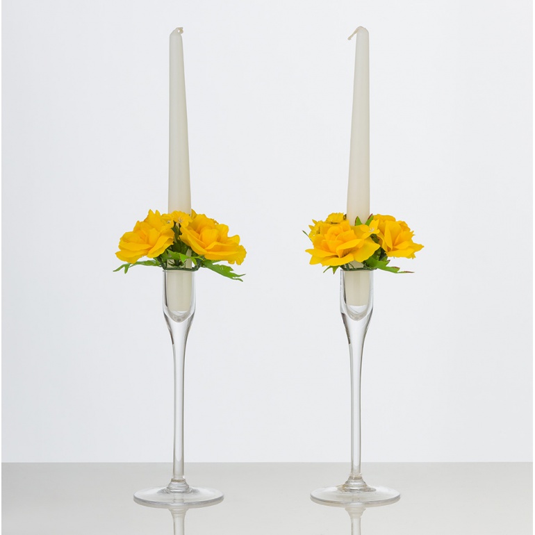Dekoračný venček na sviečku z ruží THÁLIA žltá. Cena je uvedená za 2 kusy.